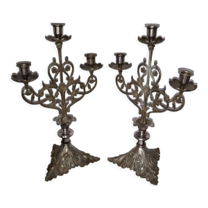 Paire de bougeoirs chandelier néo-gothiques