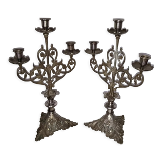 Pair of neo-gothic art nouveau candlesticks