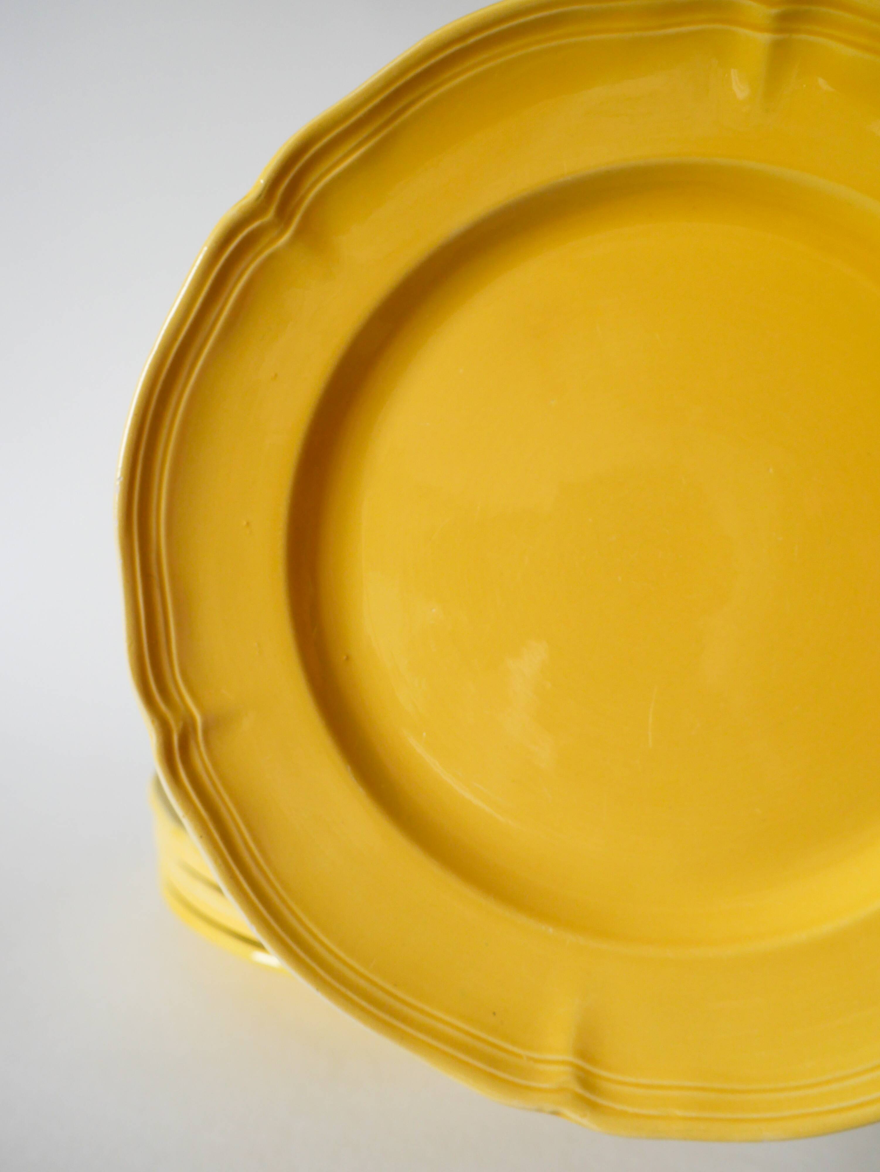 Set of 6 Badonviller lemon yellow dinner plates, 1960