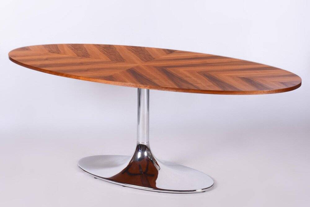 Functionalism Oval Table in Chrome and Walnut from Kovona, Czechia, 1960s