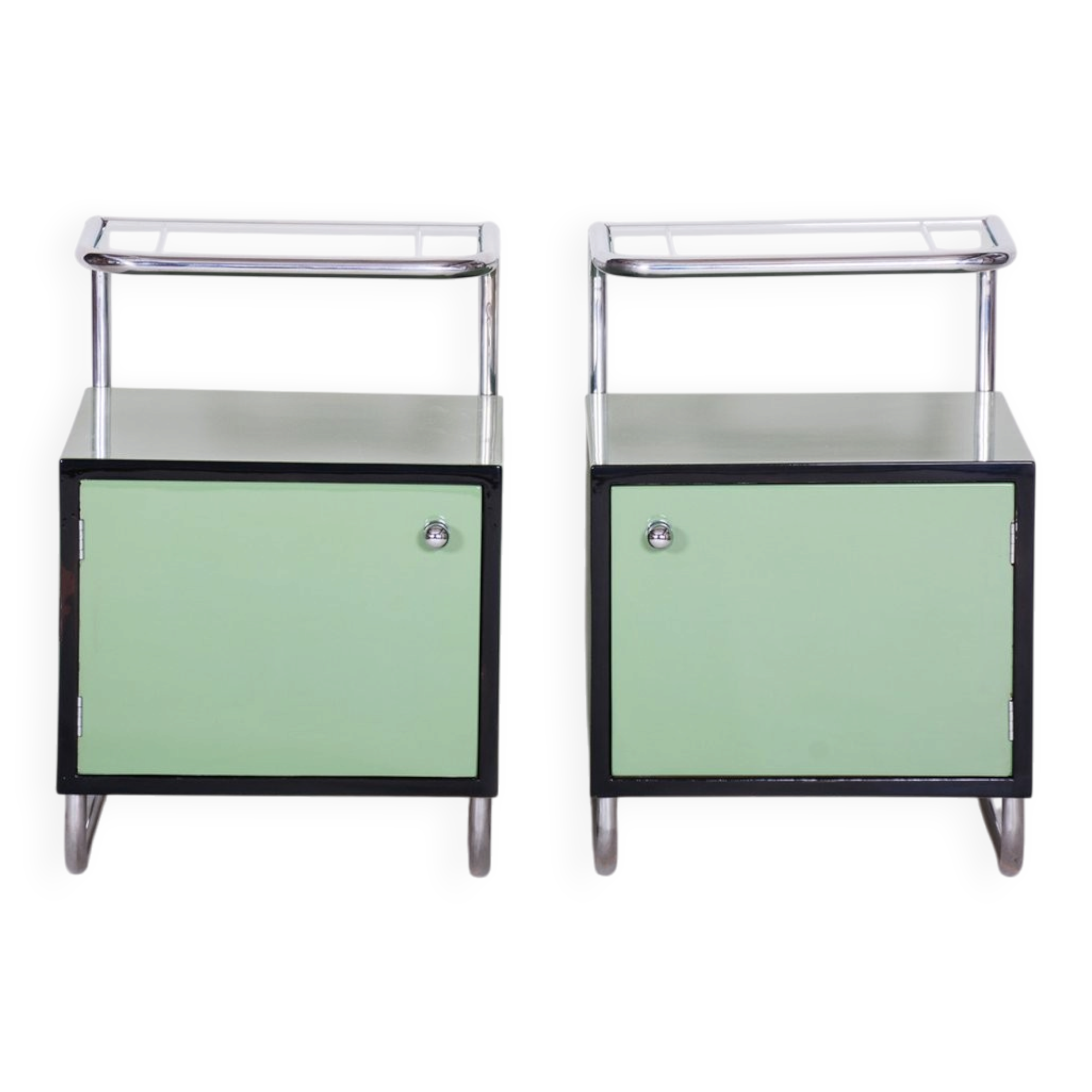 Bauhaus Side Tables in Chrome and Glass by Vichr a Spol., Czech, 1930s, Set of 2