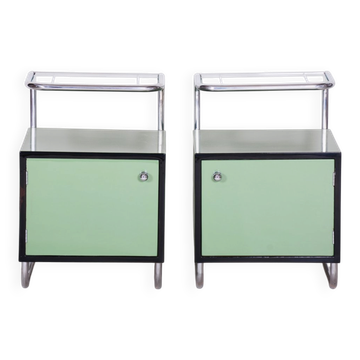 Bauhaus Side Tables in Chrome and Glass by Vichr a Spol., Czech, 1930s, Set of 2