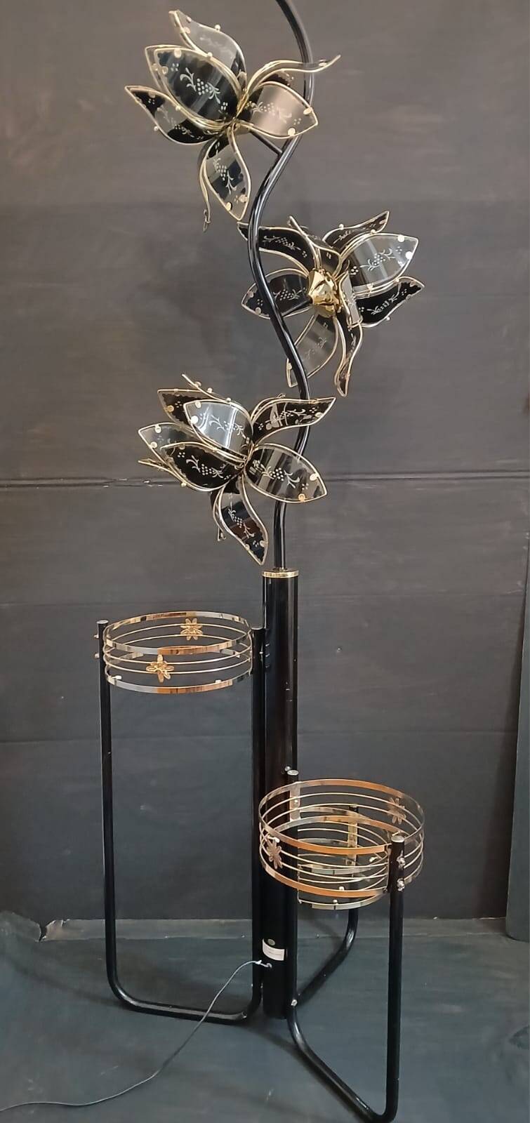 Vintage Hollywood Regency Floor Lamp Lotus Flowers