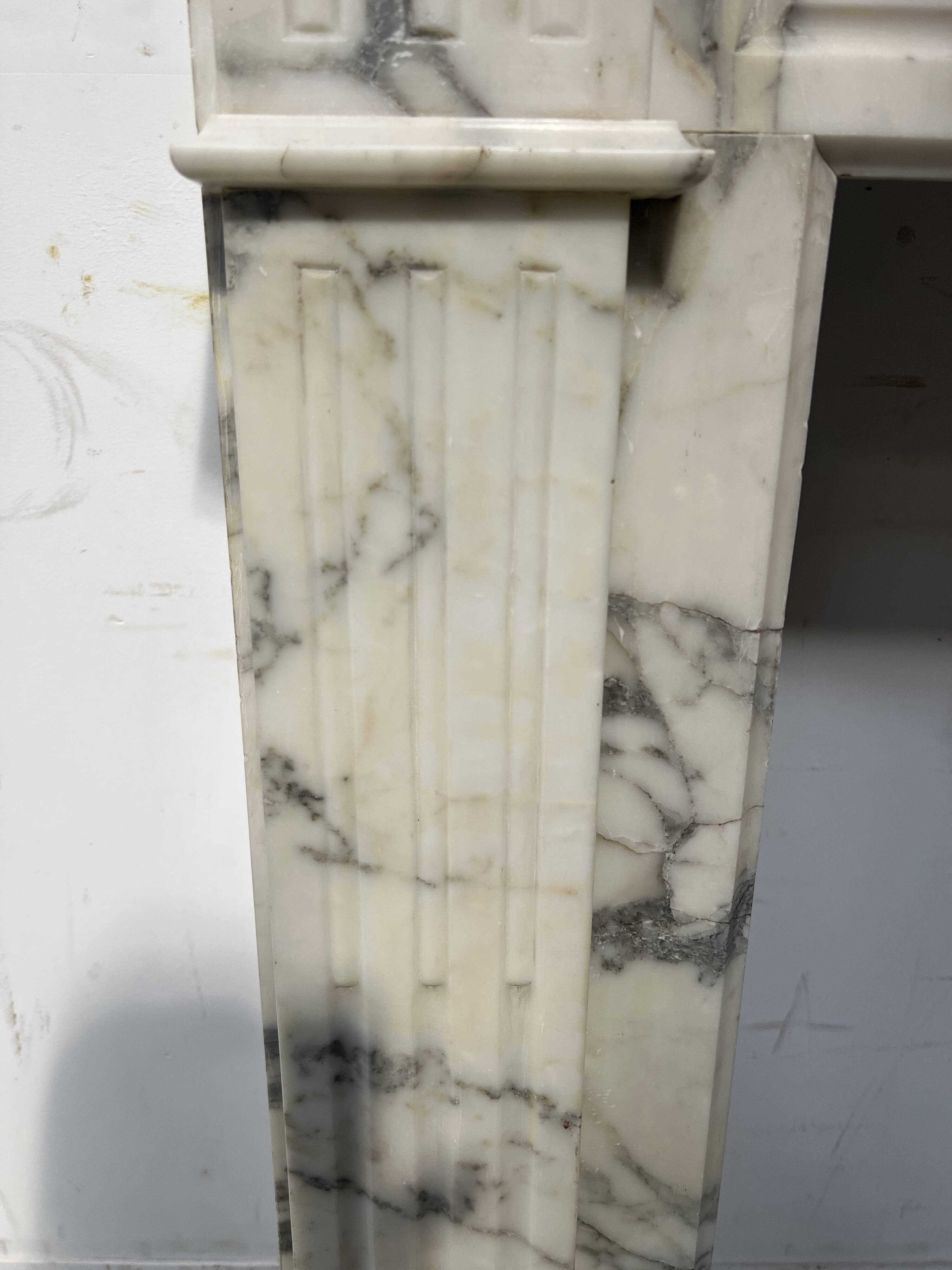 Louis XVI Style White Veined Carrara Marble Fireplace 19th Century
