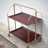 Vintage service, rolling bar, table, wheeled service, golden metal service, folding service
