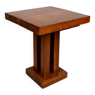 Solid Oak Pedestal Table, Modernist Art Deco, France, Circa 1930