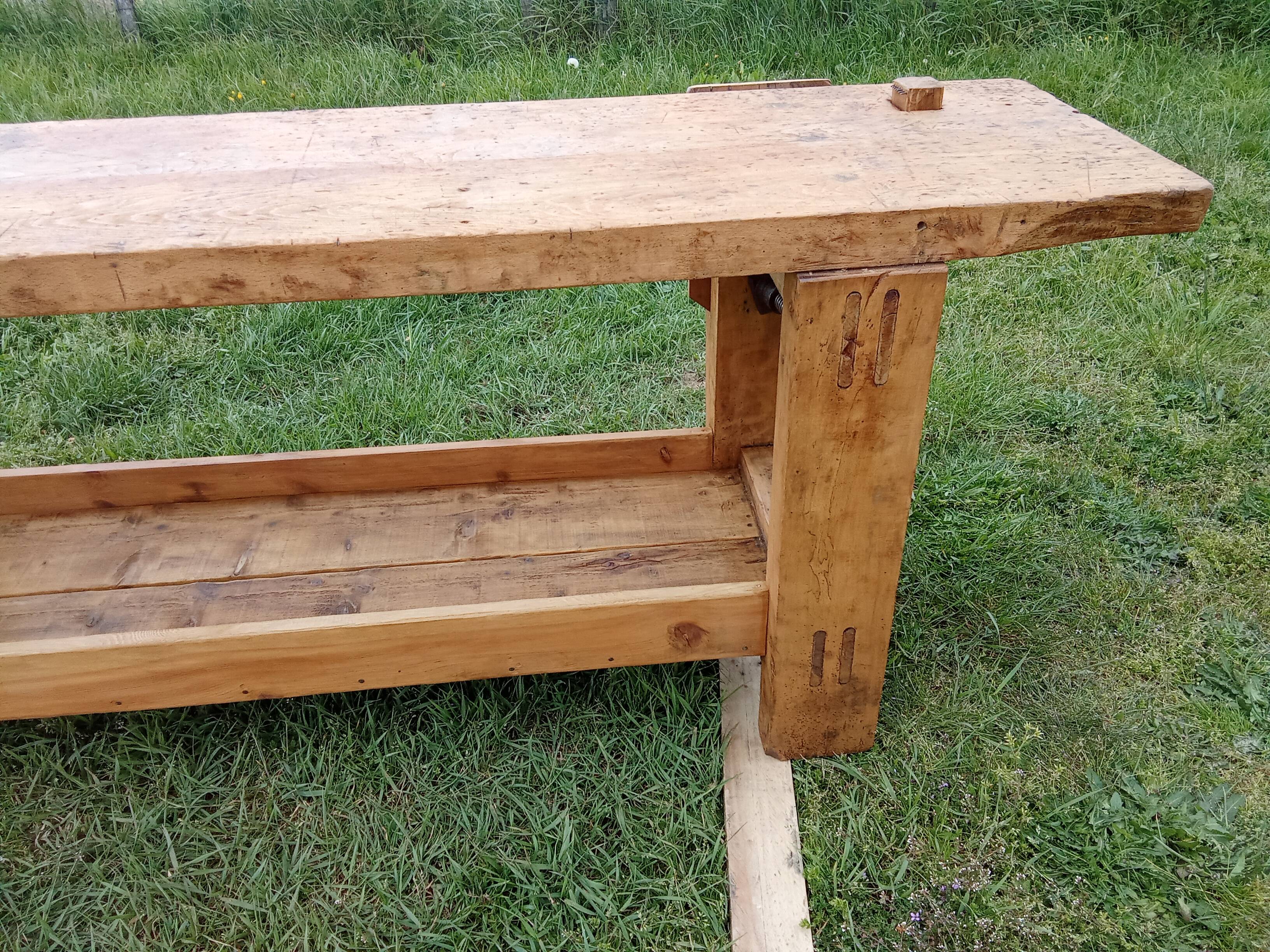 Old solid wood carpenter's workbench