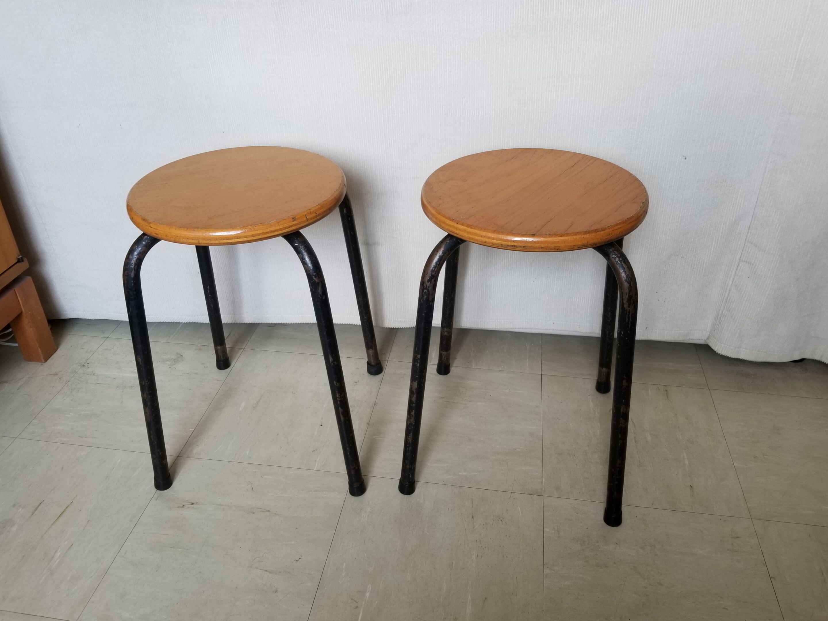 Pair of stackable vintage stocking stools - 50s