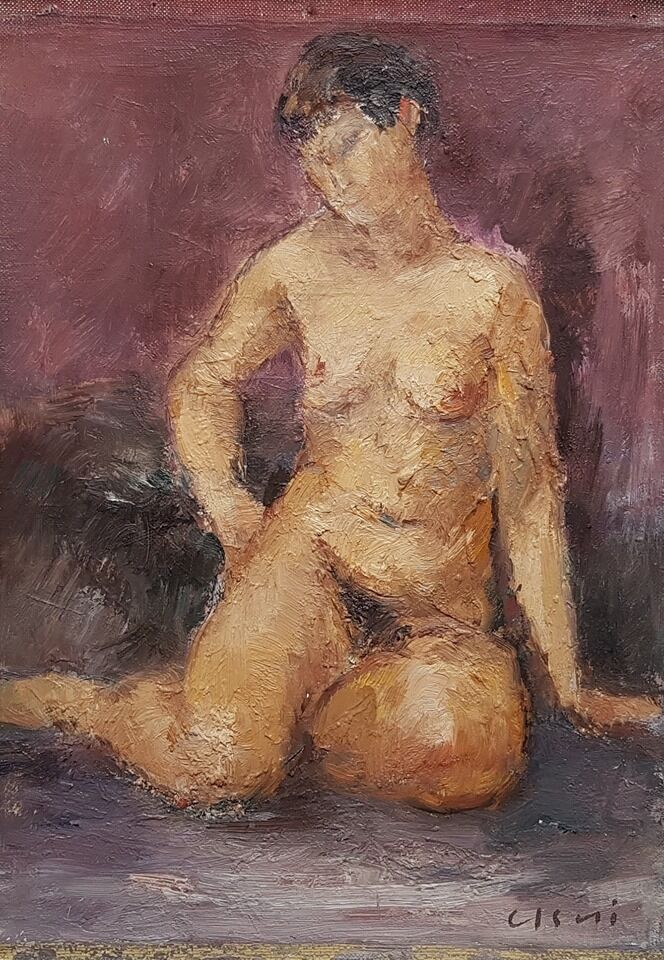 Painting by Nagao Usui "Female Nude Posing at Workshop"