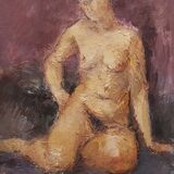 Painting by Nagao Usui "Female Nude Posing at Workshop"