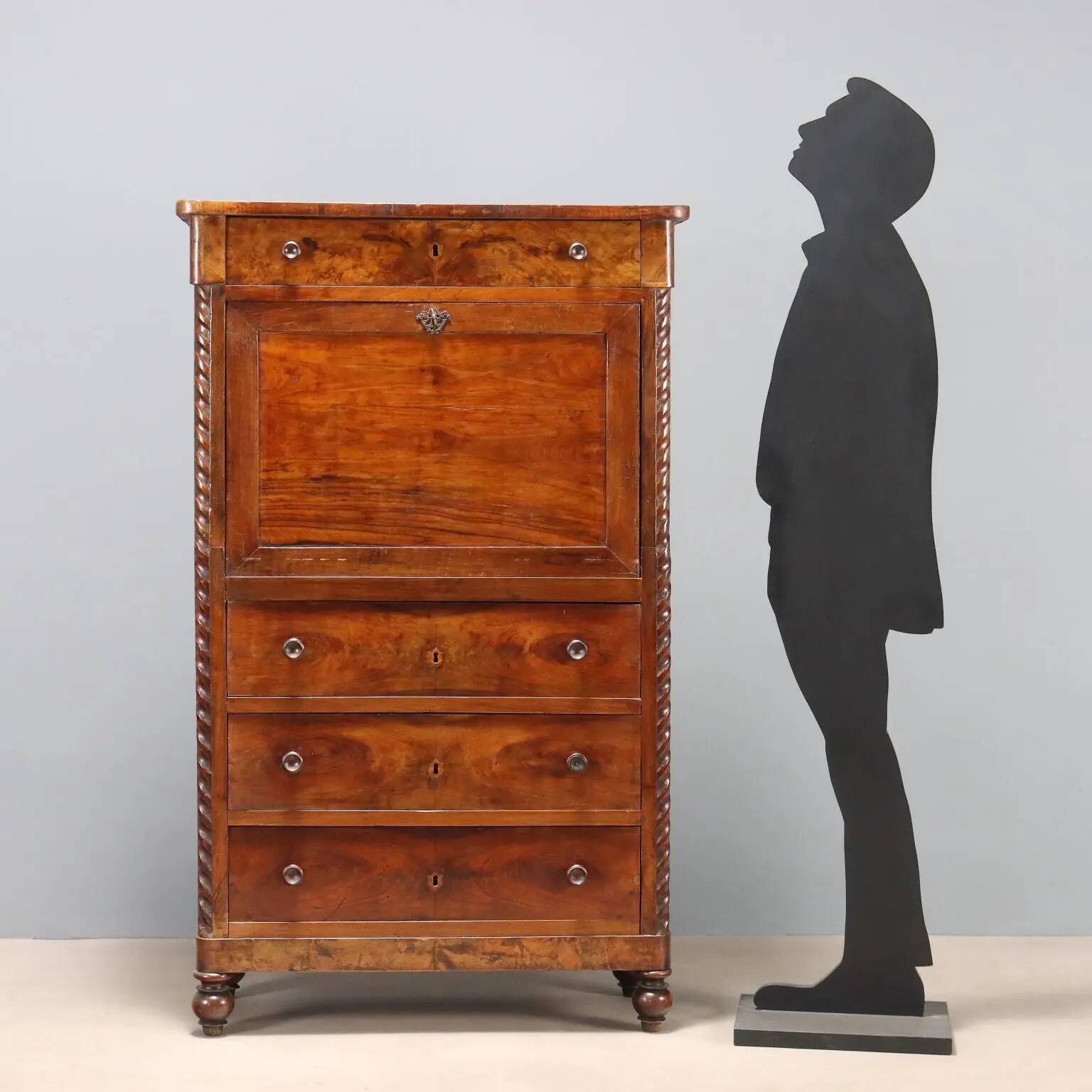 Antique mahogany secretary with leather, Italy, 19th century