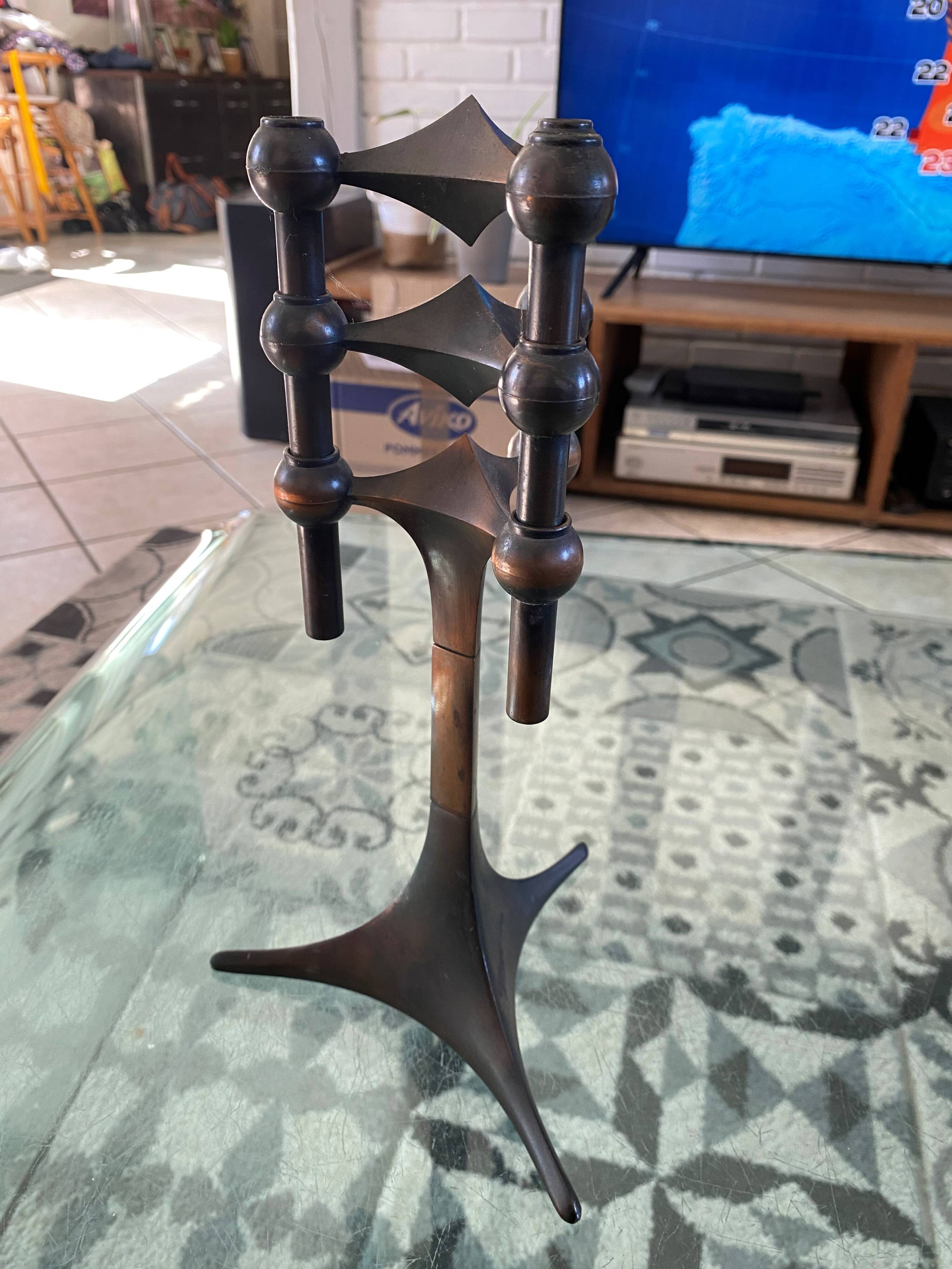 Base for candlesticks + 2 modular candlesticks NAGEL copper brown 1970