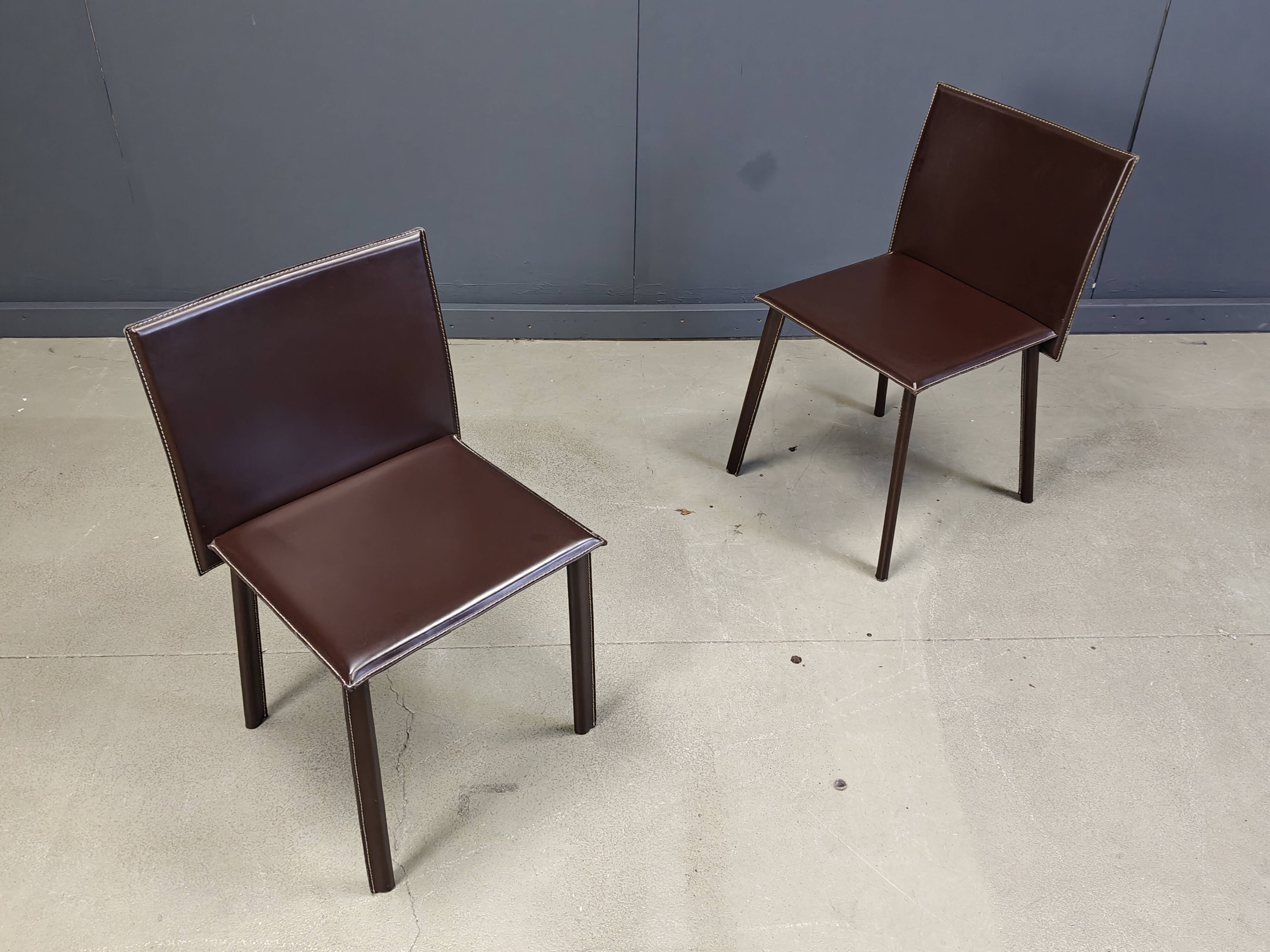 Vintage brown leather dining chairs, set of 6, 1980s