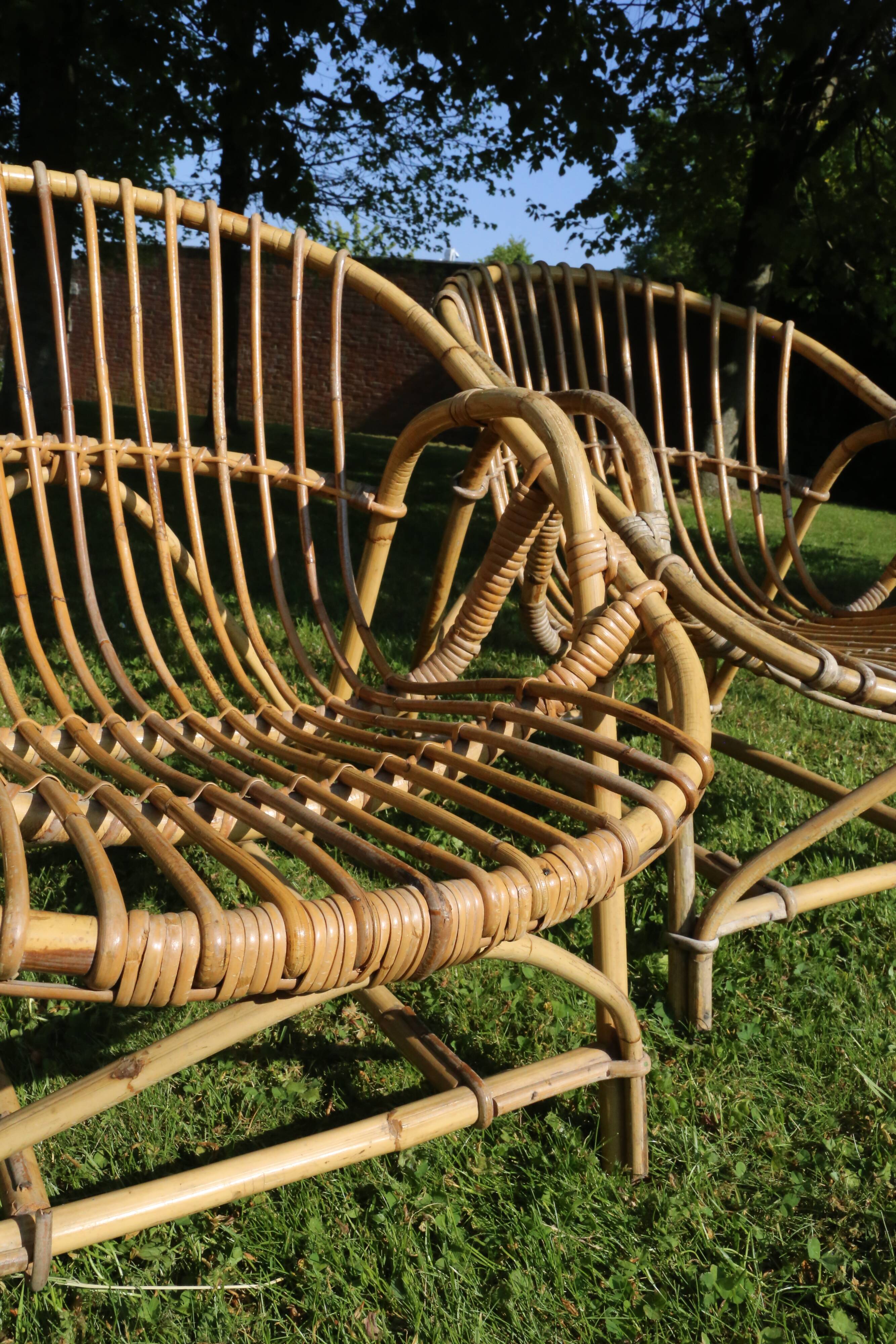 Pair of rattan basket armchairs, 60s