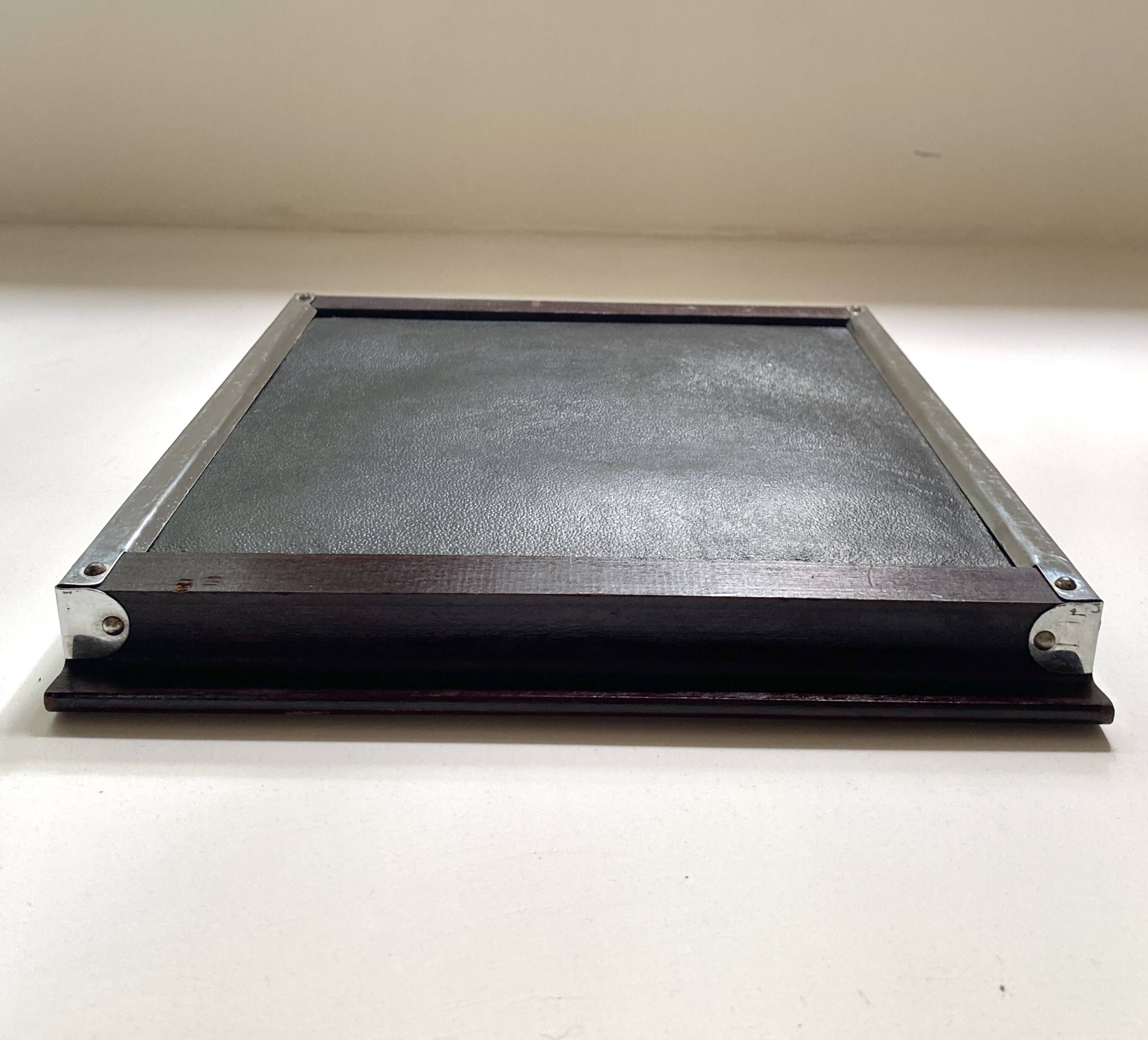 Art Deco tray, mirror, wood and metal