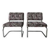 Paire de chaises de salon cantilever en chrome des années 1970 | Rembourrées à neuf