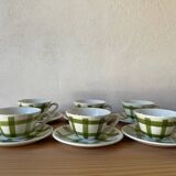 6 green and white checked coffee cups Moulin des Loups
