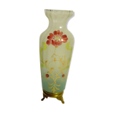 Vase en verre emaille monture laiton fin 19 eme