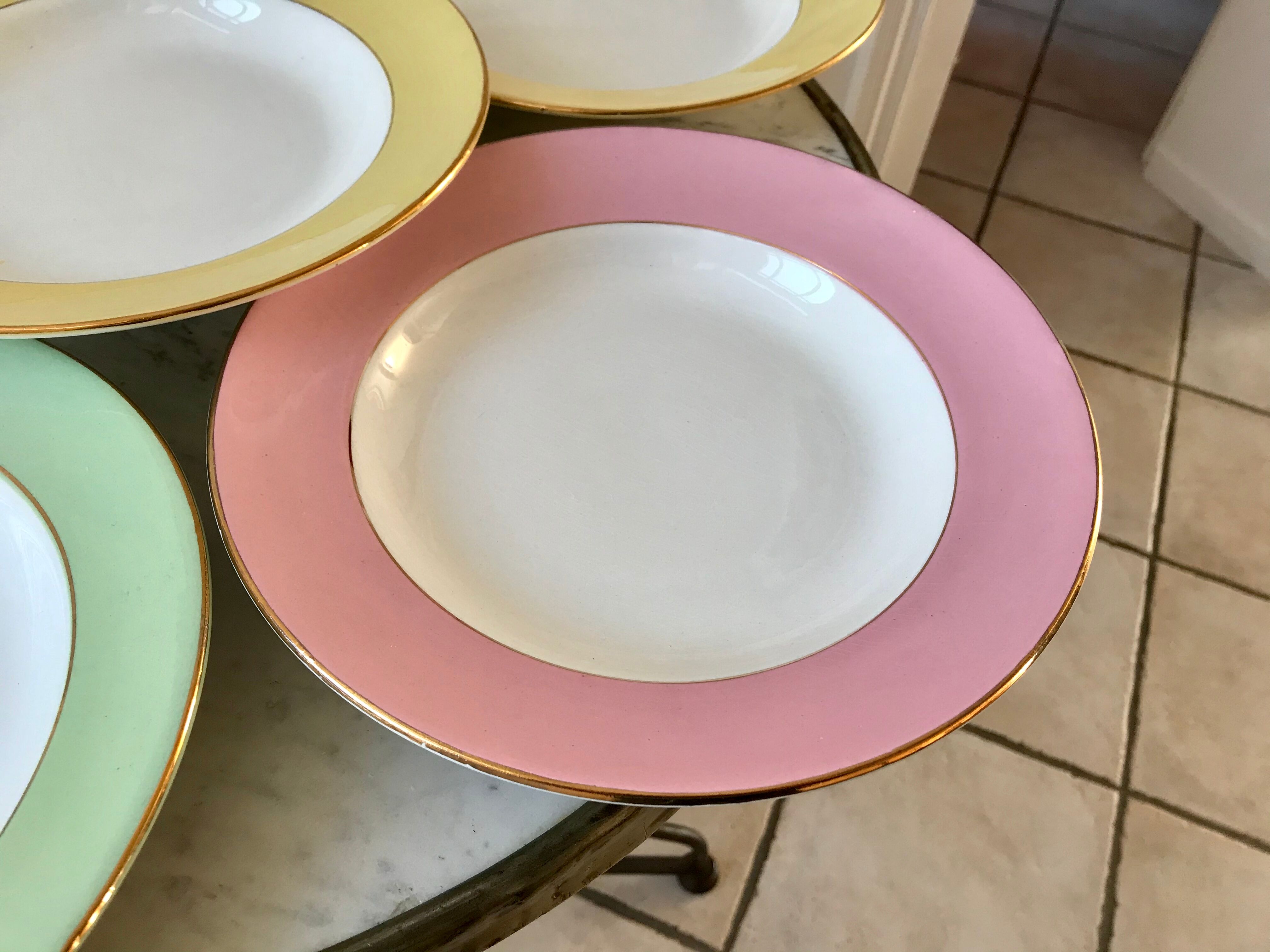Lot of 6 hollow plates Saint-Amand 60s pastel