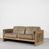 Canapé vintage scandinave en cuir et chêne du milieu du siècle, années 1970