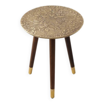 Handmade Brass Clad Side Table: Mid-Century Modern Accent Table
