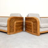 Set of 2 bamboo and rattan fauteuils with graphic fabric