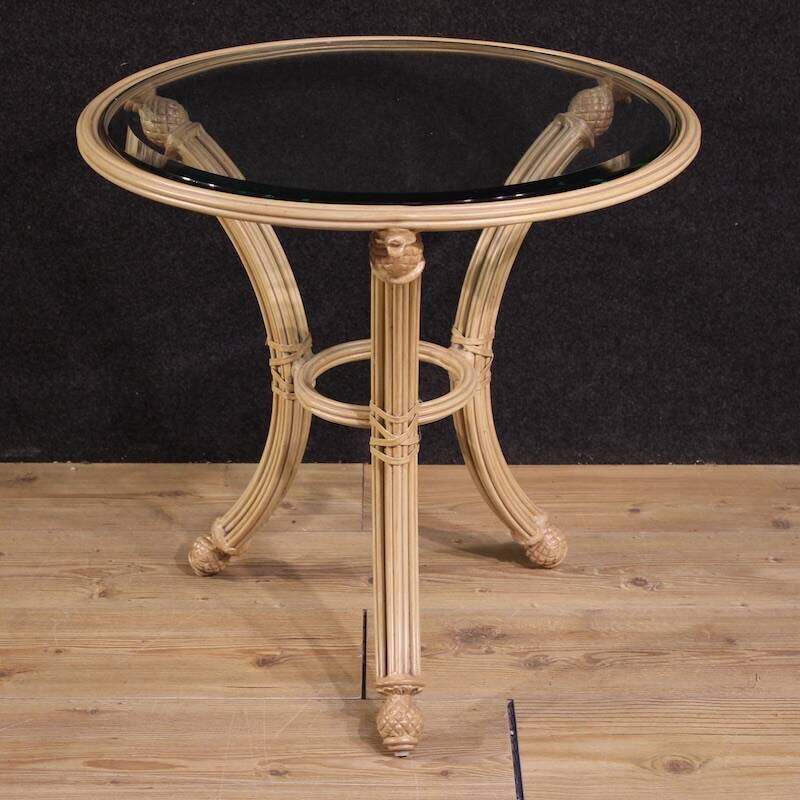 Italian iron side table with glass top
