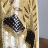 Beige-Yellow Chinese Ceramic Vase with Tactile Design Depicting Houses, Sun, Trees and Countryside