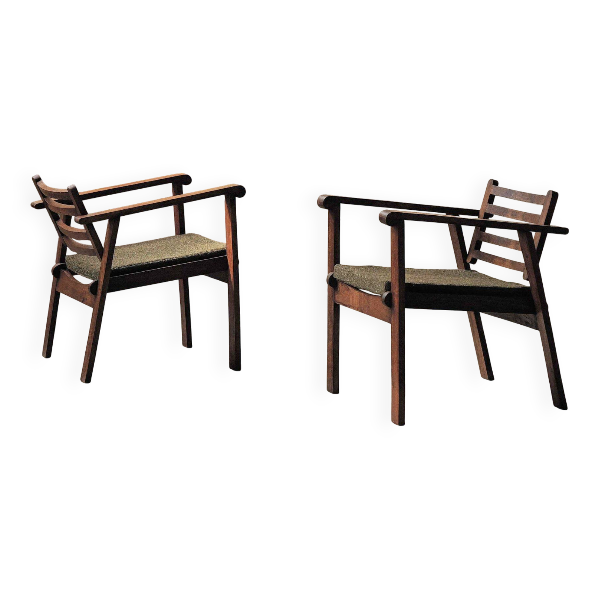 Pair of modernist armchairs in oak, Reconstruction, circa 1940