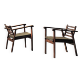 Pair of modernist armchairs in oak, Reconstruction, circa 1940