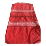 Rectangular tablecloth, Basque household linen in red cotton with black and white embroidery, vintage