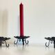 3 bougeoirs en fer noir vintage