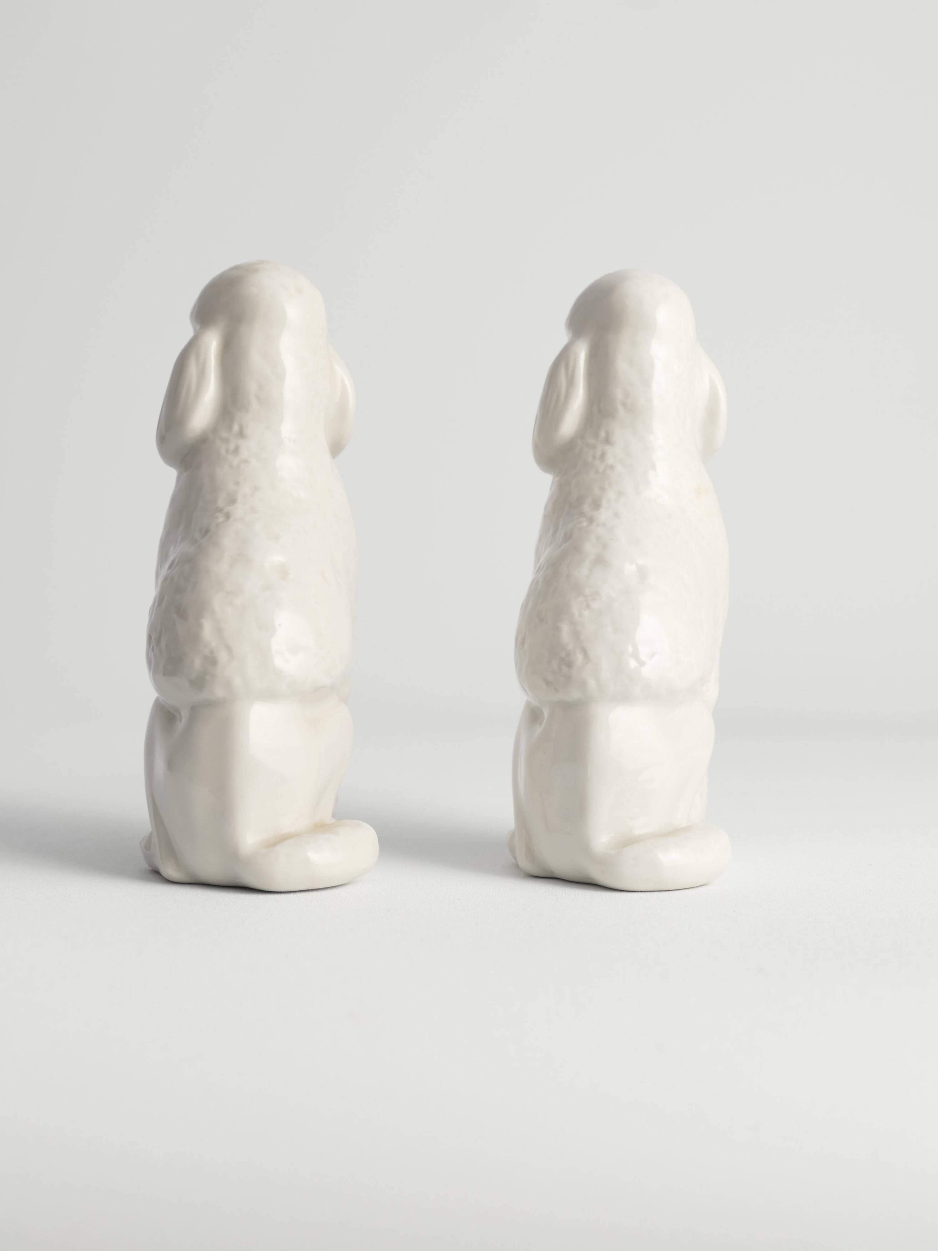 White Hand-Painted Porcelain Poodle Dogs by Lomonosov, Soviet, 1960s, Set of 2