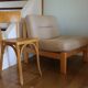 Pair of wood and fabric lounge chairs, 1980