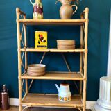 Rattan and bamboo shelf 70s