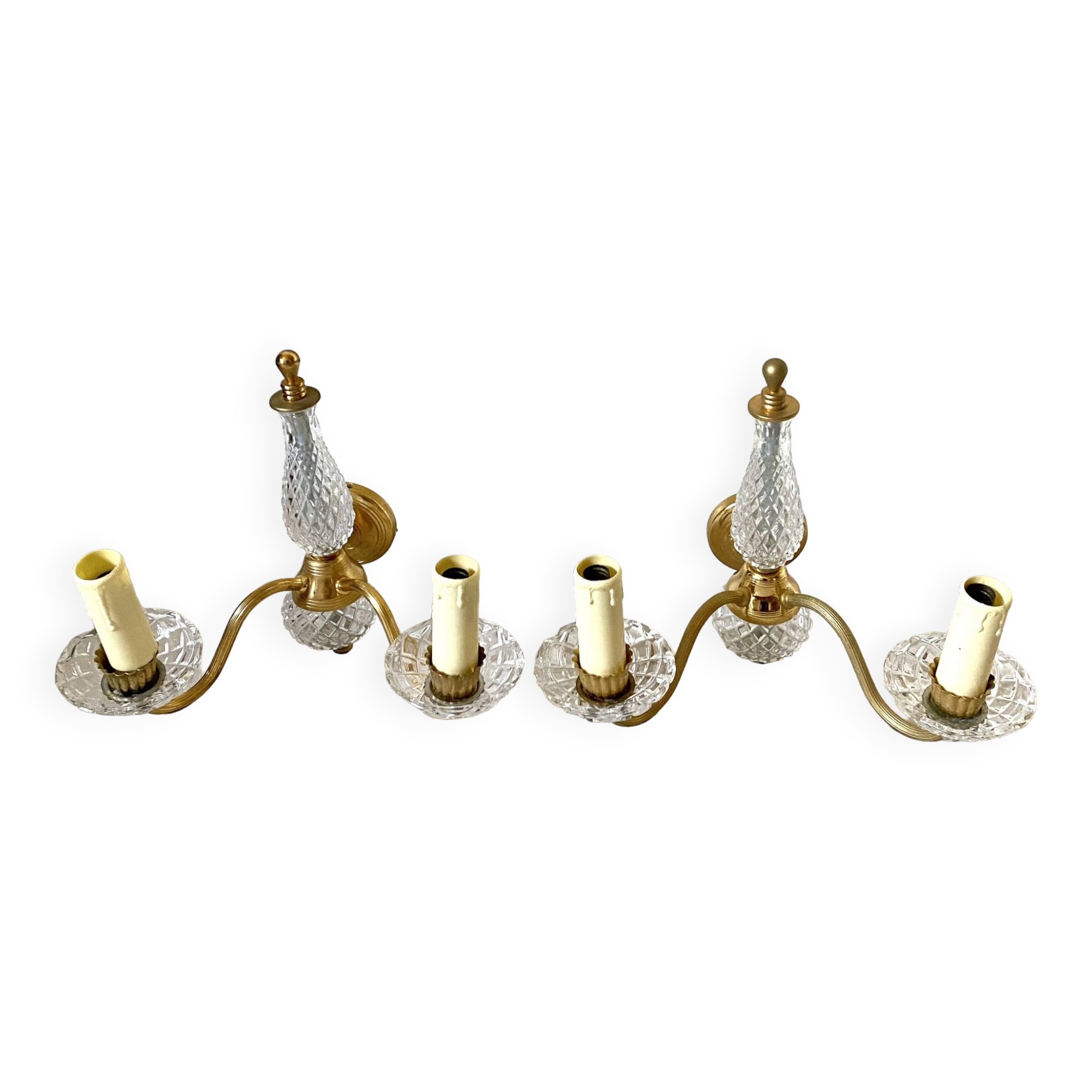 Pair of double glass and metal wall lights, 1960s