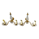 Pair of double glass and metal wall lights, 1960s