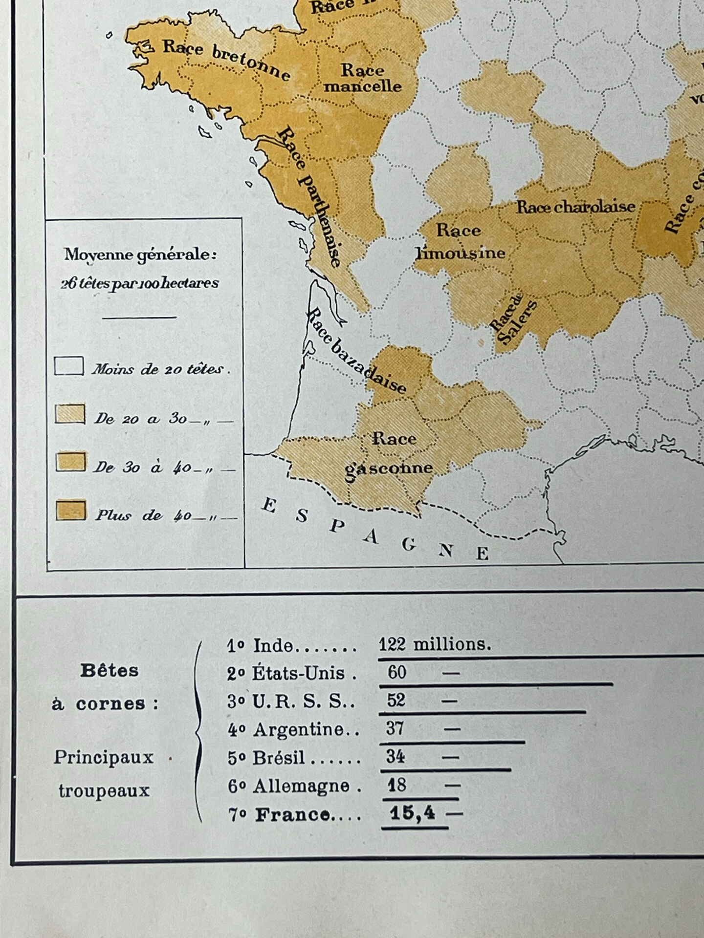 Double map plan France Agriculture Livestock 55.5x37.5cm