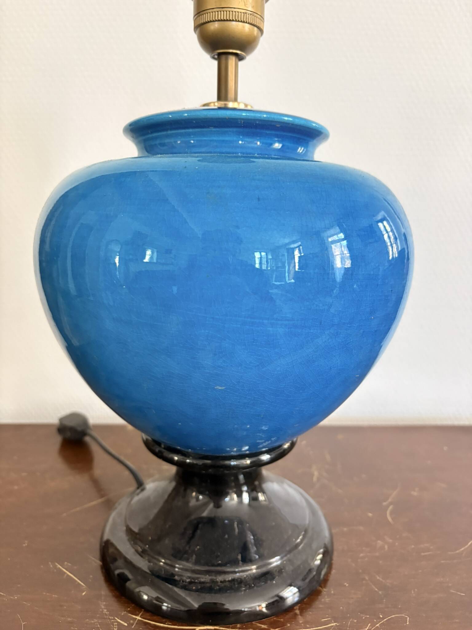 Antique Blue Glazed Ceramic Baluster Lamp Italy