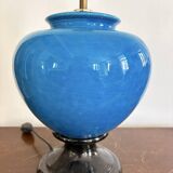 Antique Blue Glazed Ceramic Baluster Lamp Italy