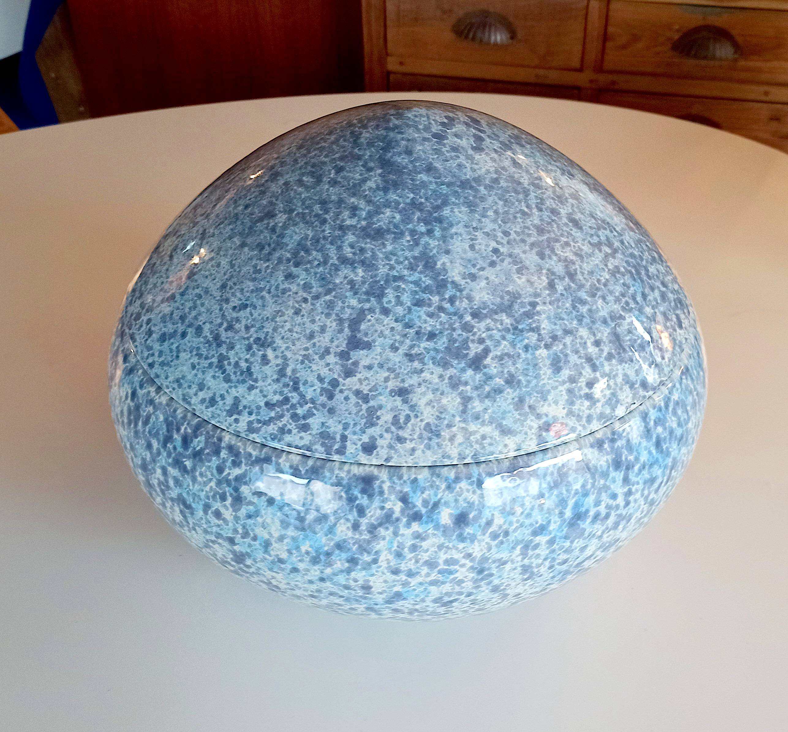 Large blue glazed ceramic biscuit jar Diameter 32.5 cm