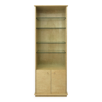 Studio Smania Tall 1980s Birds Eye Maple Burl Display Cabinet Memphis Milano Style Vintage