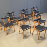 Mid-century Belgian dining chairs, set of 10, 1960s