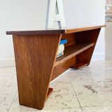 Vintage solid oak geometric wall shelf