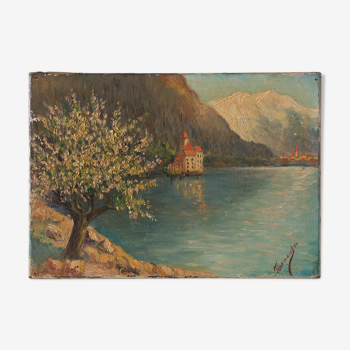 Peinture "le lac de montagne"