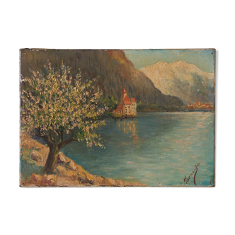 Peinture "le lac de montagne"