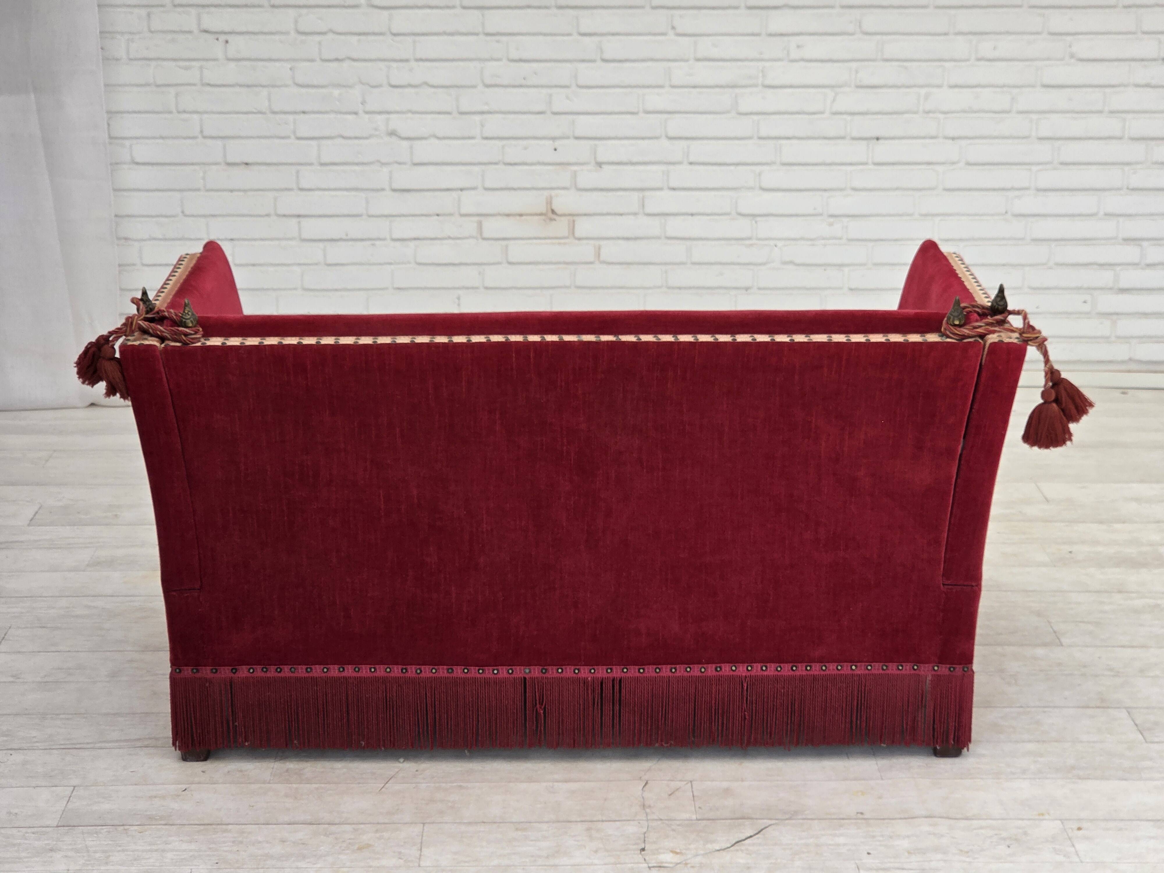 1970s, Danish 2-seater drop arm sofa, furniture velour.
