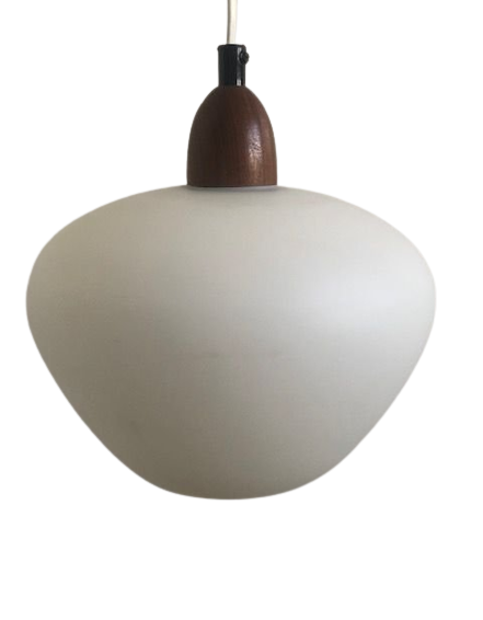 Suspension scandinave des années cinquante en opaline et teck  design danois