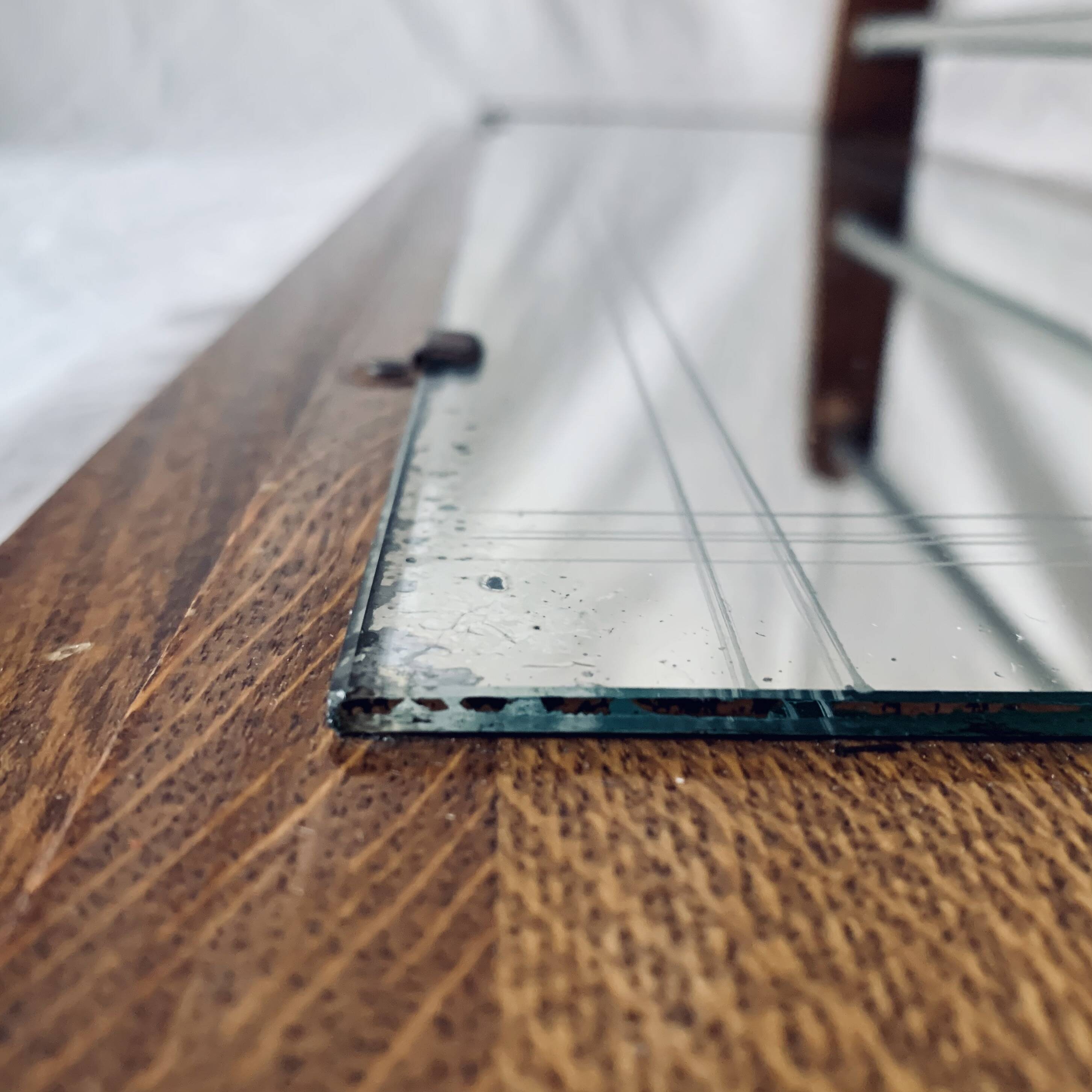 Art Deco wooden hat rack wall shelf with mirror