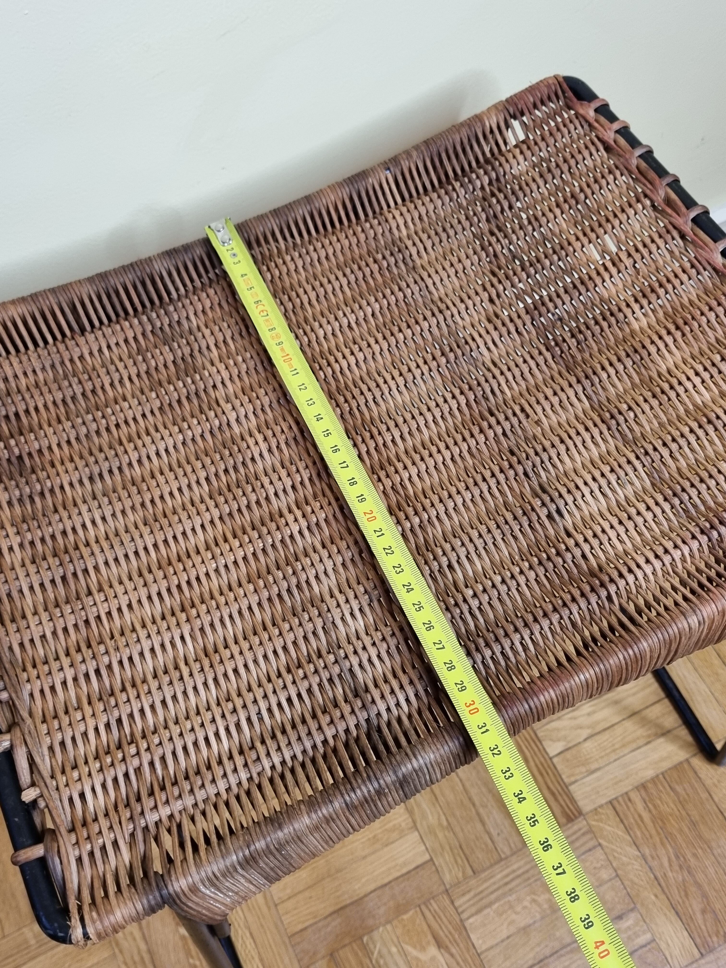 Raoul Guys stool for Airborne in wicker and lacquered steel 50s